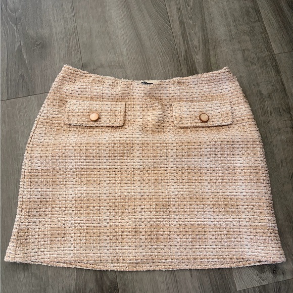 Rnwy Dresses & Skirts - Blush Tweed Mini Skirt with Button-Flap Details